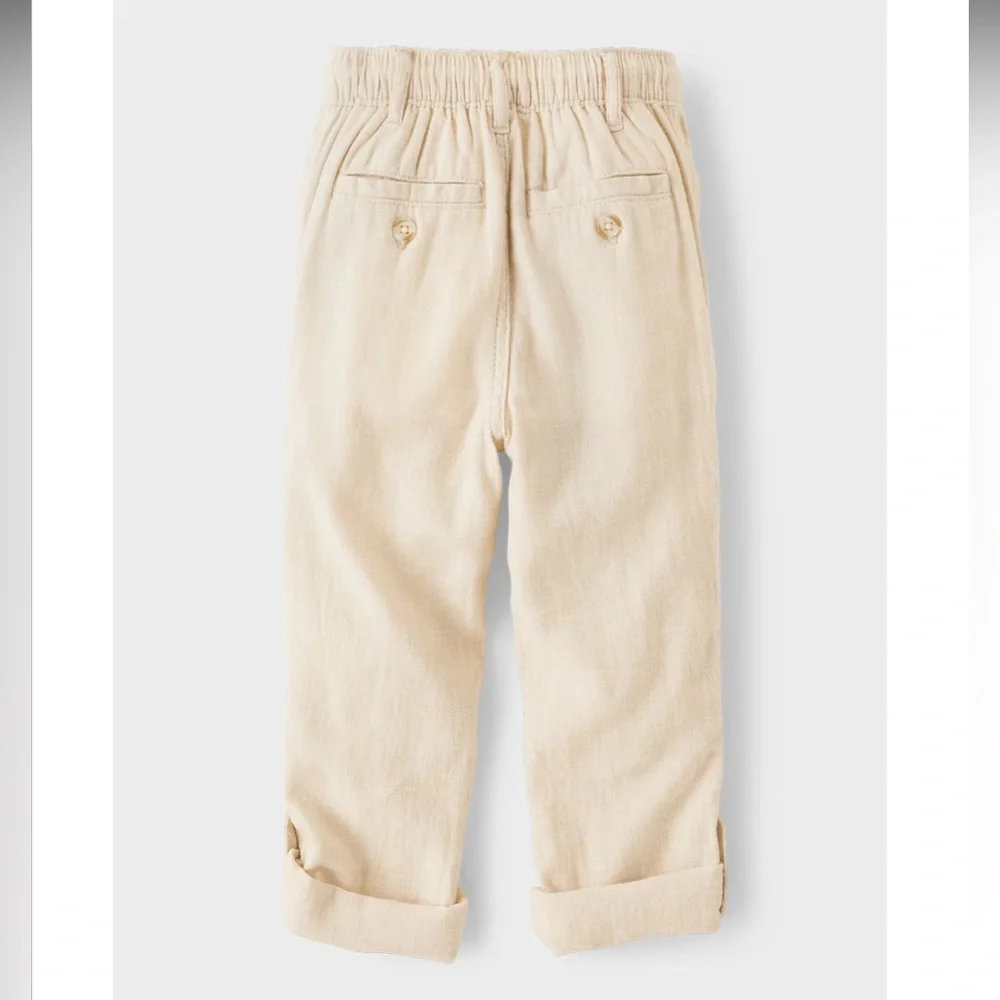 Gymboree Boys Linen Blend Roll Cuff Pants Cream Size 4T